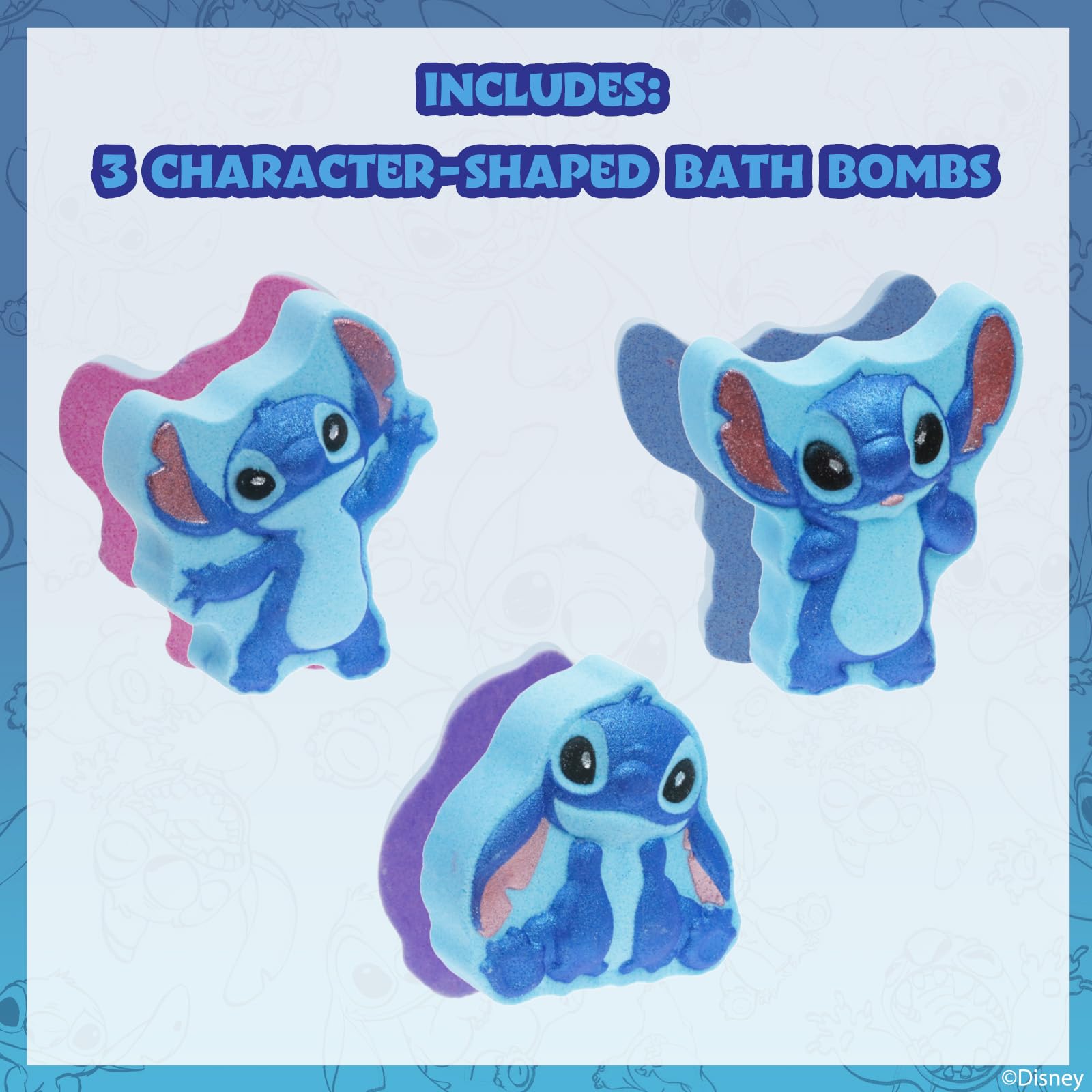 Bomba de baño Stitch, colores vibrantes que alegran la hora del baño.