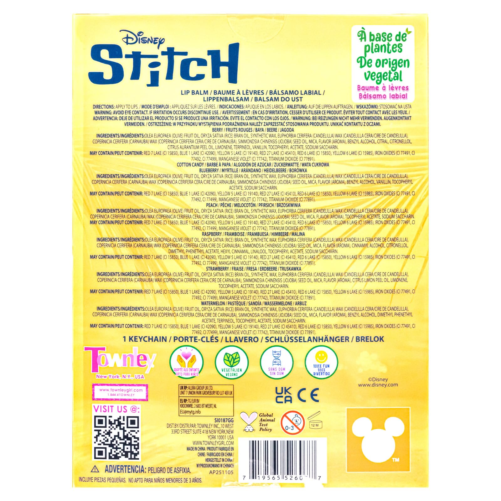 Townley Girl Stitch momento de juego seguro, hidratación diaria para labios.