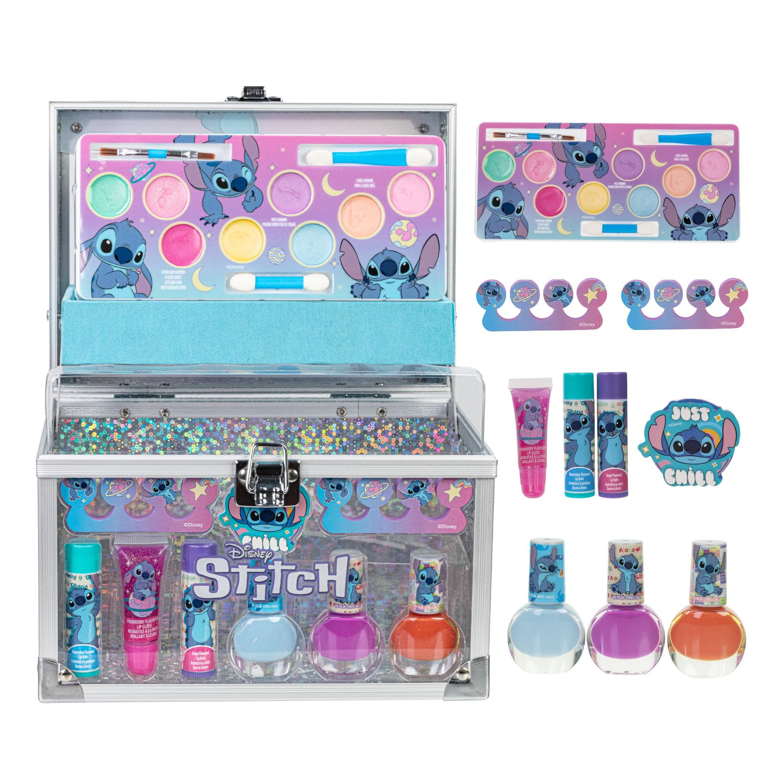 Townley Girl Stitch Train Case opened for organized playful makeup exploration