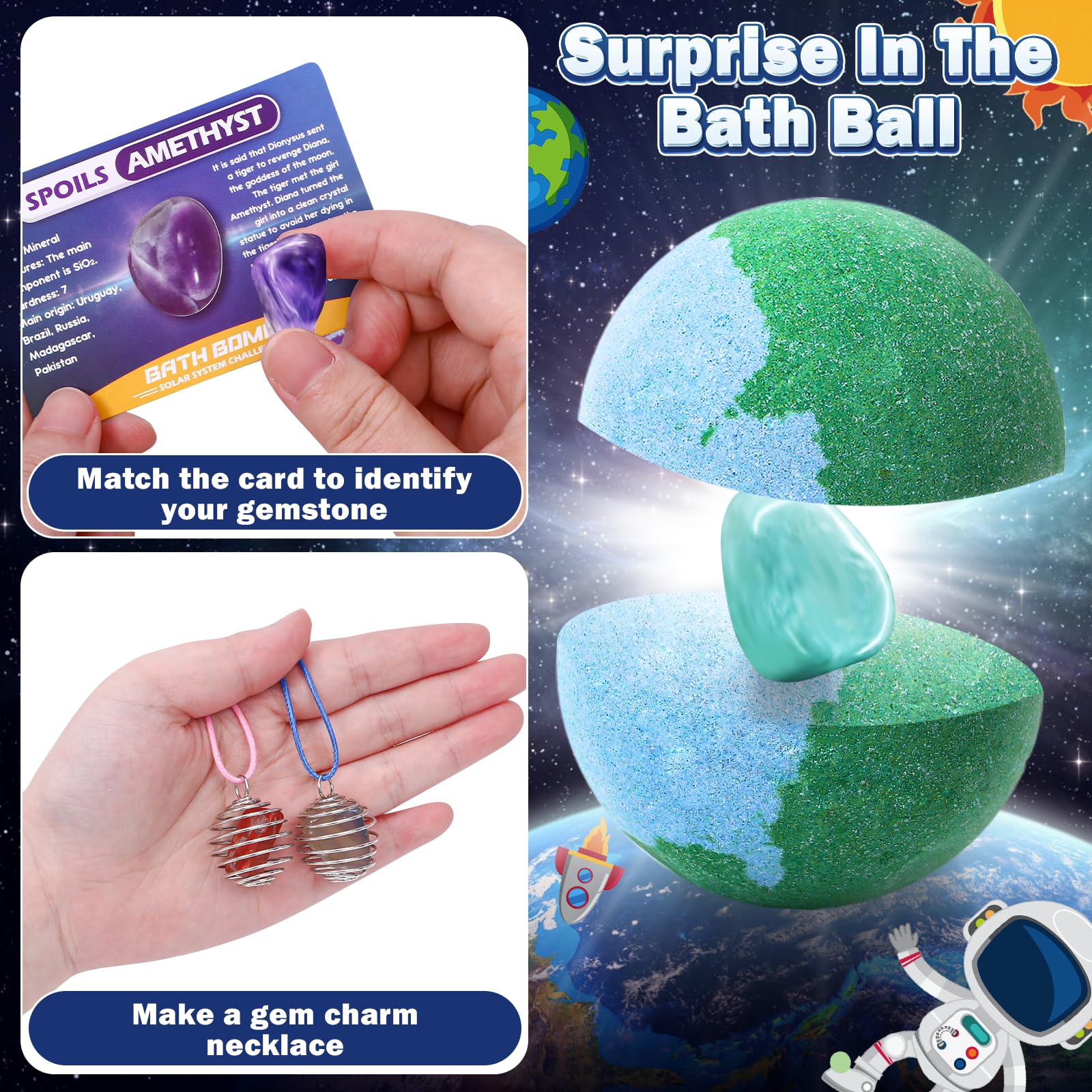 Toylink Galaxy bombs include necklace ropes to craft gemstone jewelry.