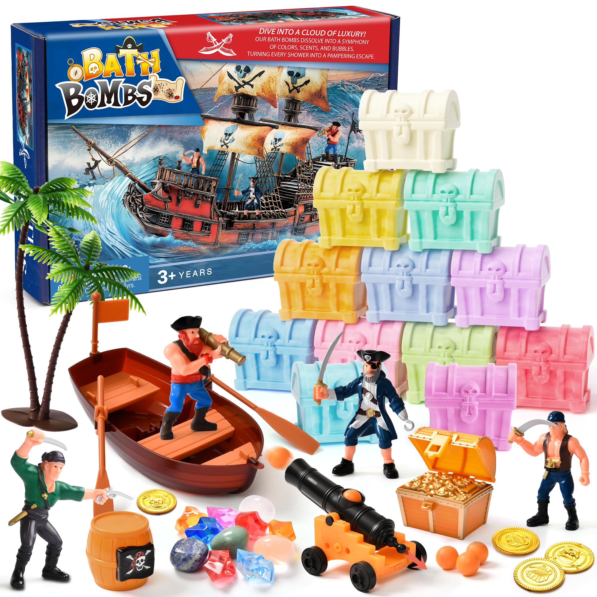 Toylink treasure chest bath bombs reveal gems inside for imaginative play
