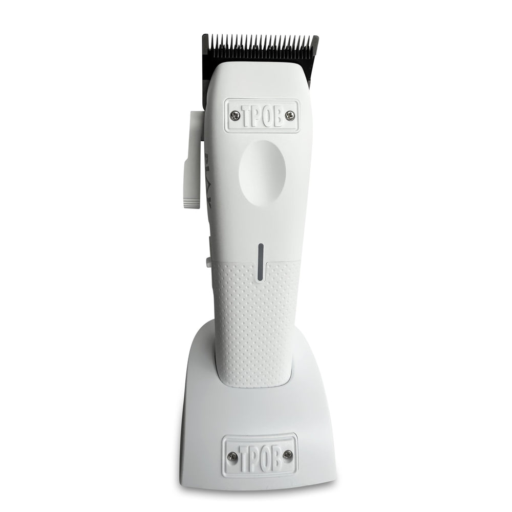 TPOB Mini Play White front view highlights compact, professional clippers for precise fades.