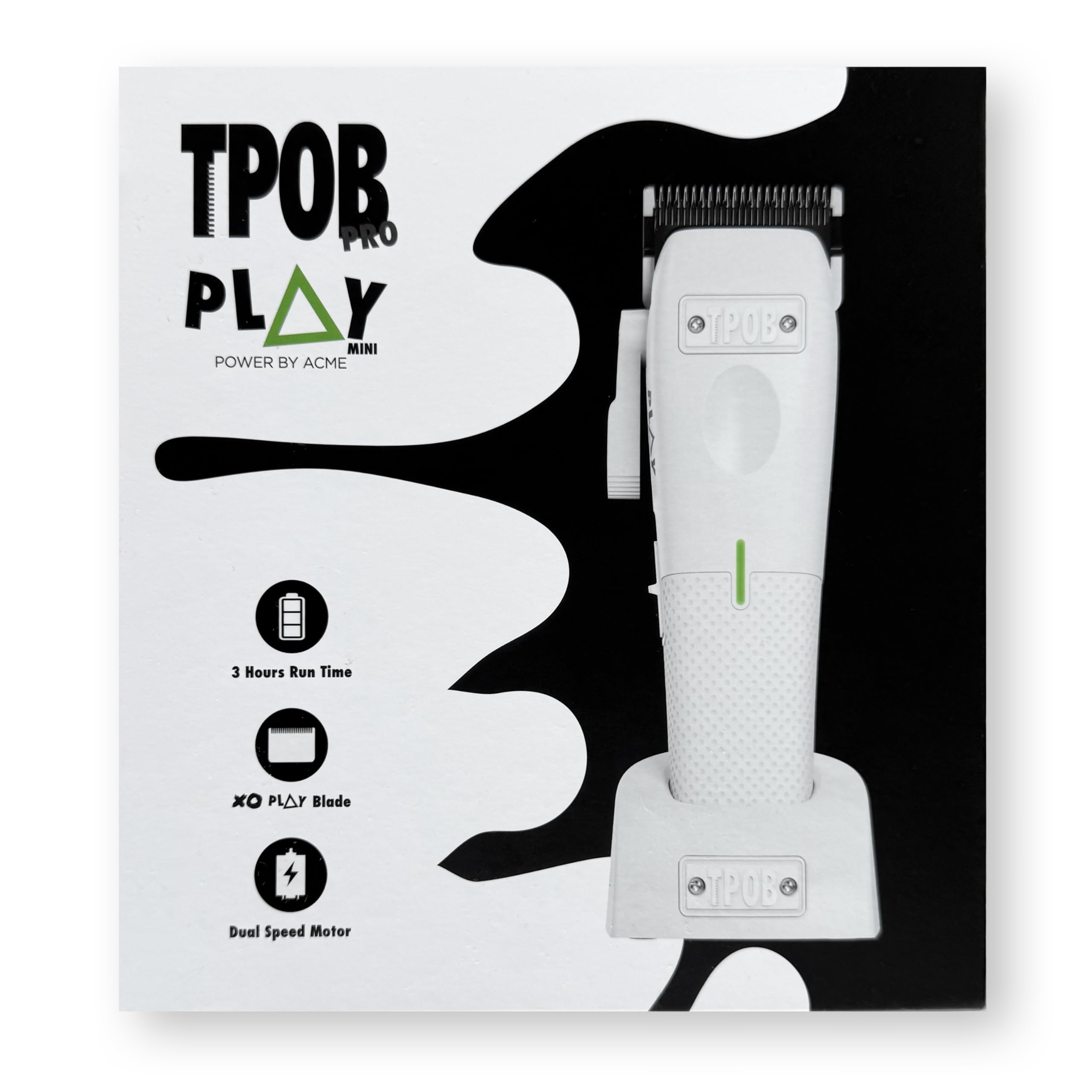 TPOB Mini Play White packaging image showcases compact design for travel.