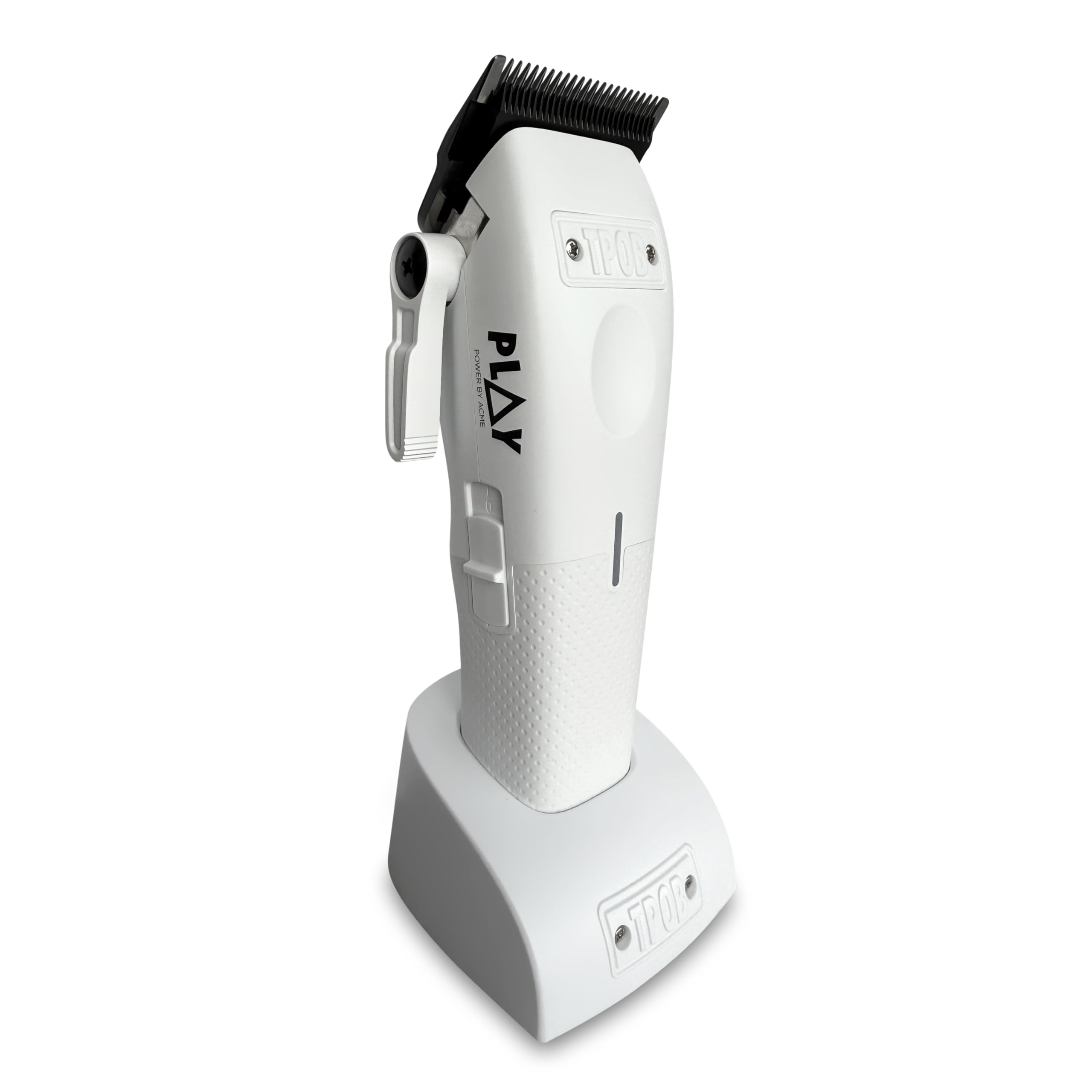 TPOB Mini Play White USB-C port emphasizes quick cordless charging for busy stylists.