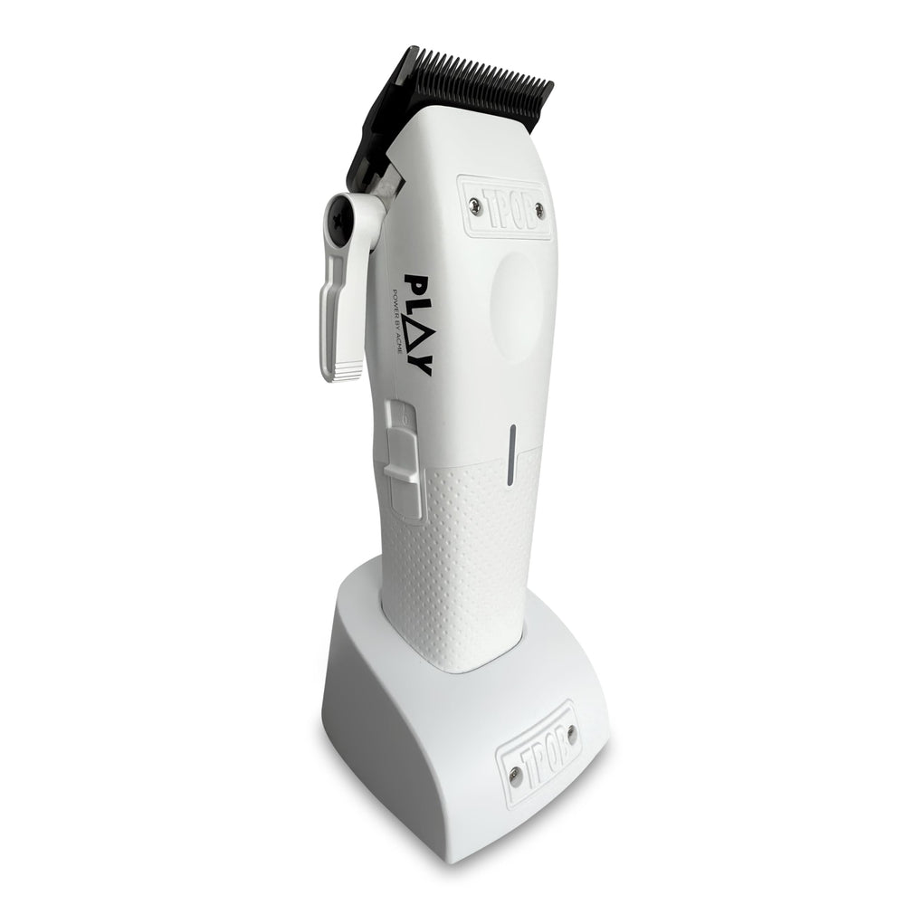 TPOB Mini Play White USB-C port emphasizes quick cordless charging for busy stylists.