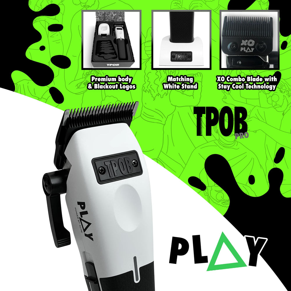 TPOB Play XO blade oil reservoir visible for longer blade lubrication.