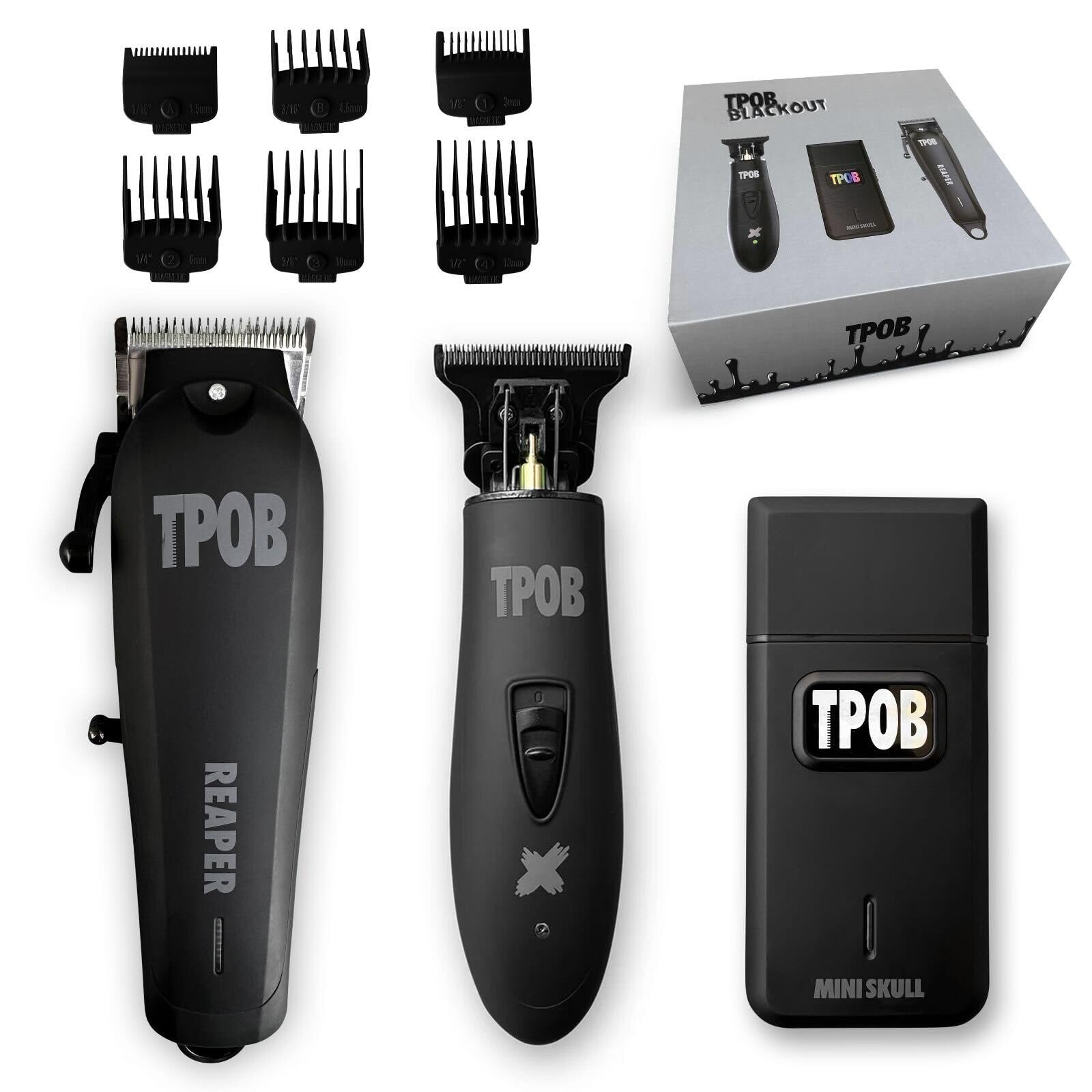 TPOB Slime 2 Black Clipper Set front view with professional blades for precise fades