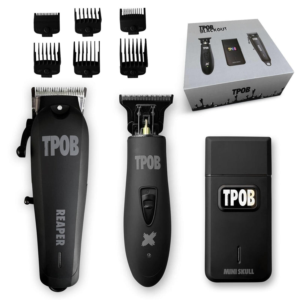 TPOB Slime 2 Black Clipper Set front view with professional blades for precise fades