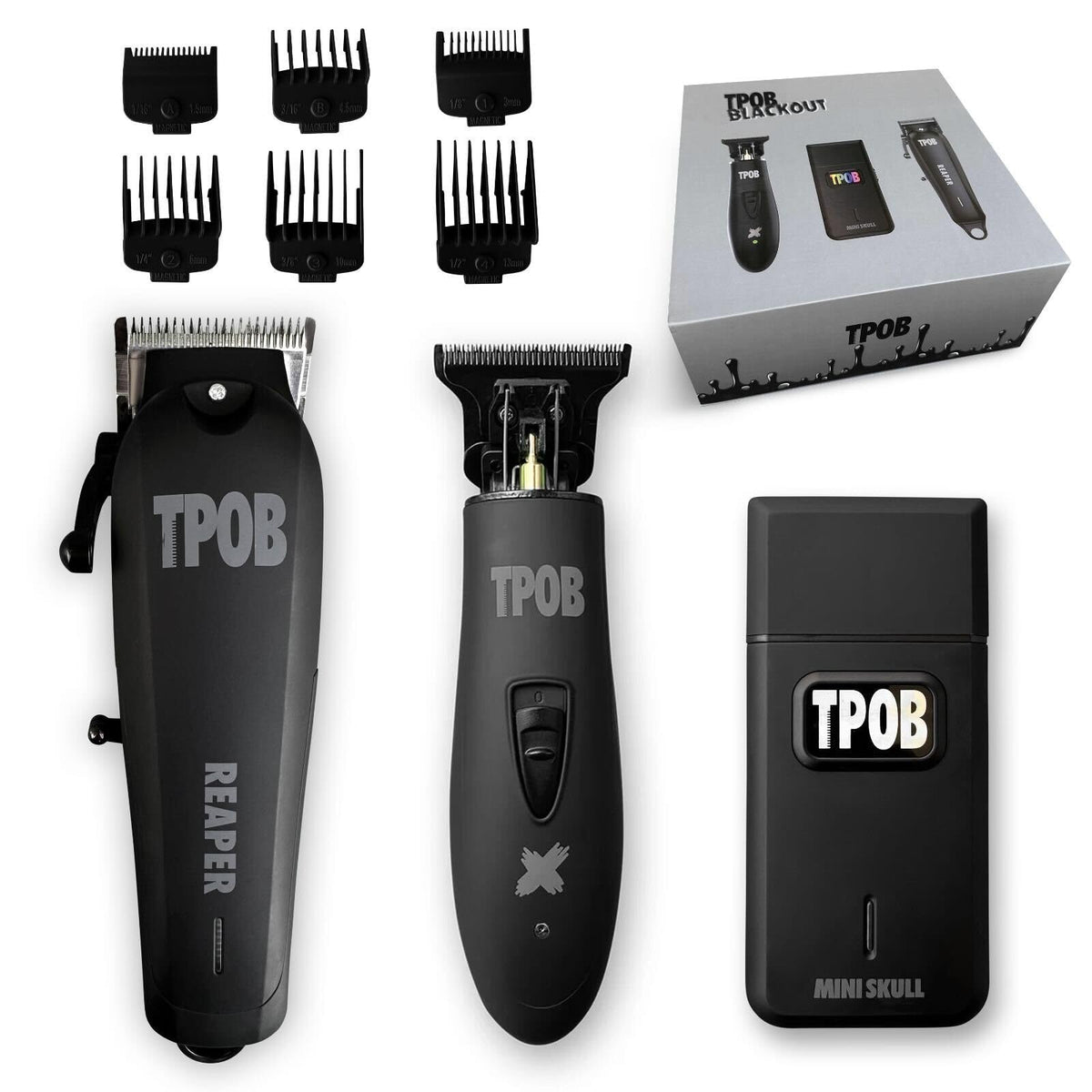 TPOB Slime 2 Black Clipper Set front view with professional blades for precise fades
