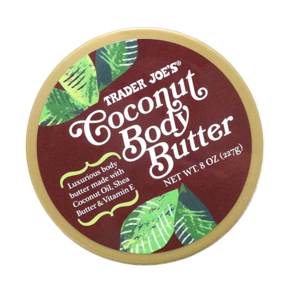 Trader Joe's crema corporal de coco, textura lujosa para uso diario y piel suave.