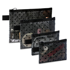 TRAKWAN heart-print mesh makeup bag small black, ideal for compact cosmetics.