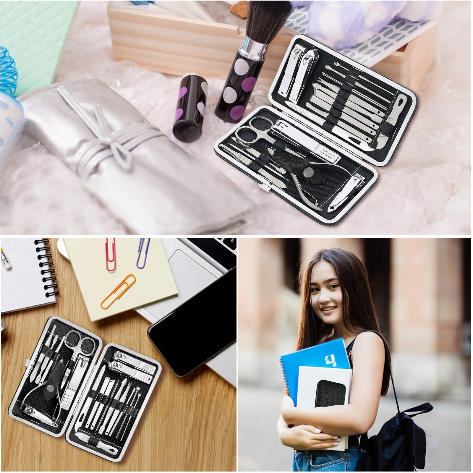 Tranchou pedicure tools with nose hair scissors and tweezers for precise grooming