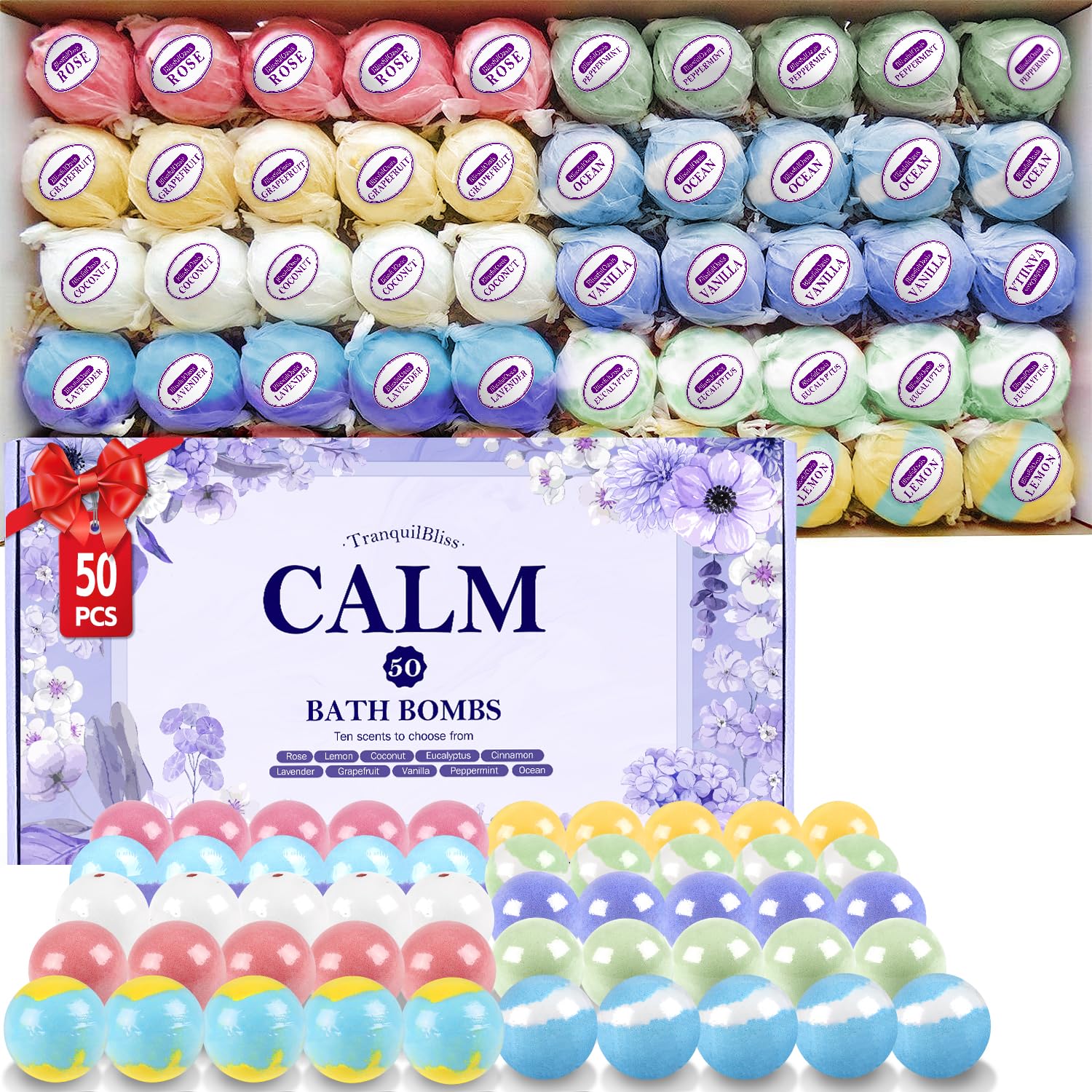 TranquilBliss 50-packaging image shows a generous home spa set for relaxing baths.
