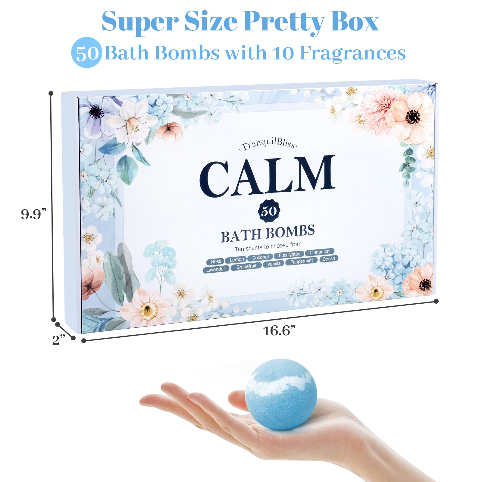 TranquilBliss 50-piece bath bombs showing varied scents