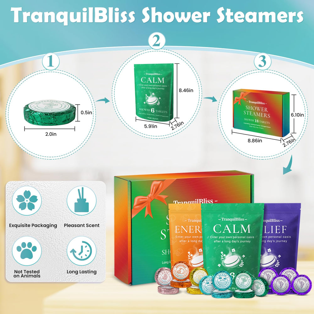 TranquilBliss bombas vapor ducha con bolsas de fragancias para regalo