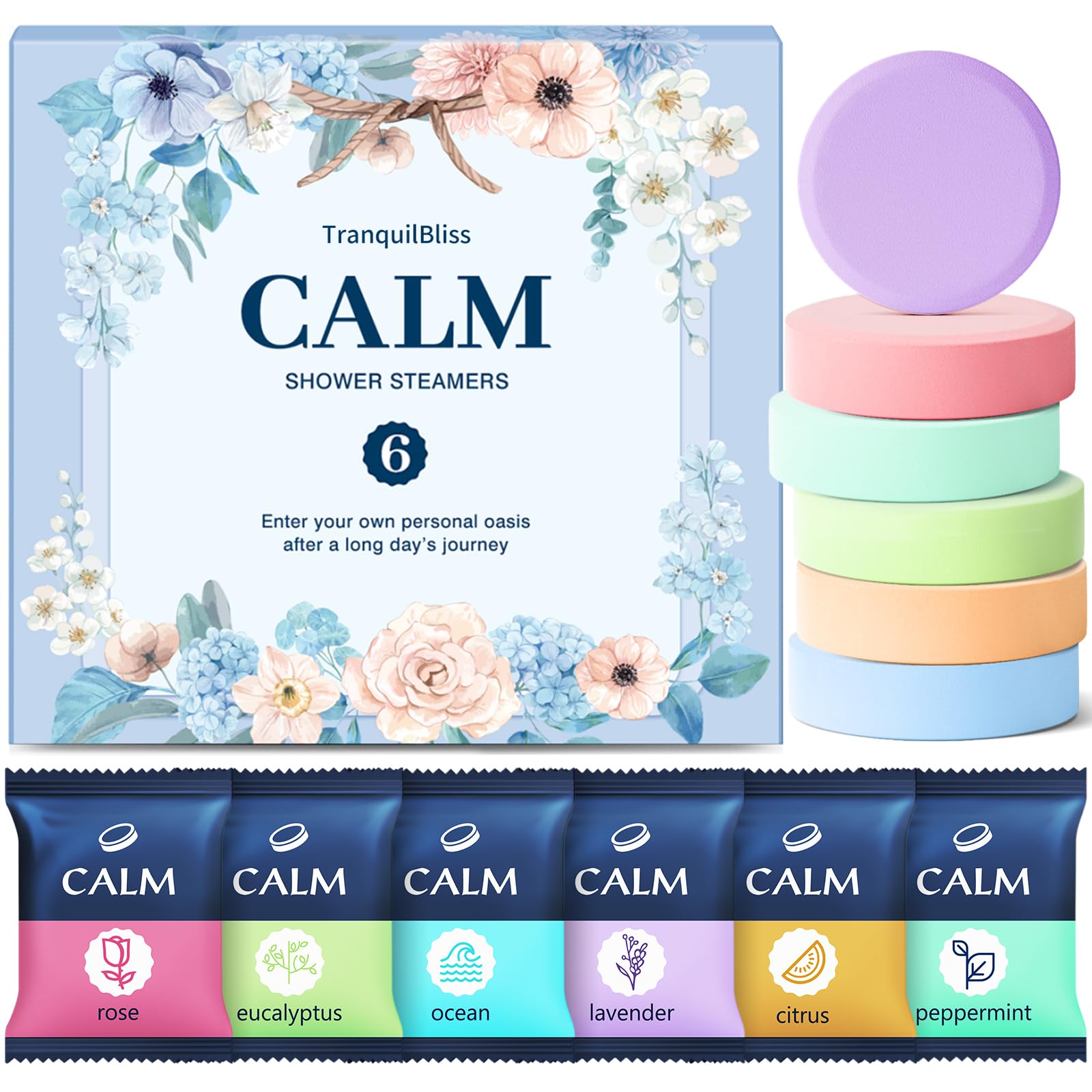 TranquilBliss tabletas de ducha set de 6 aromas para una experiencia relajante