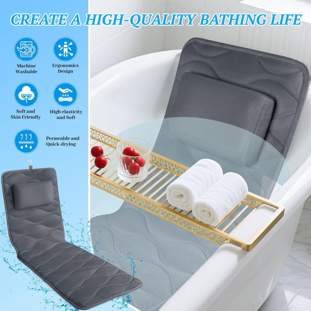 TranquilRelax bath pillow with laundry bag included for easy cleaning.