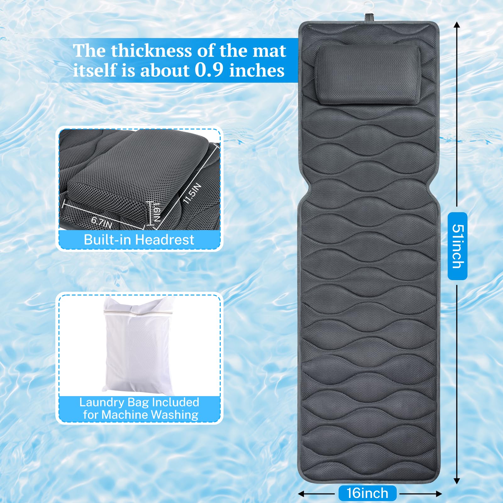 TranquilRelax bath pillow with 17 suction cups for secure attachment.