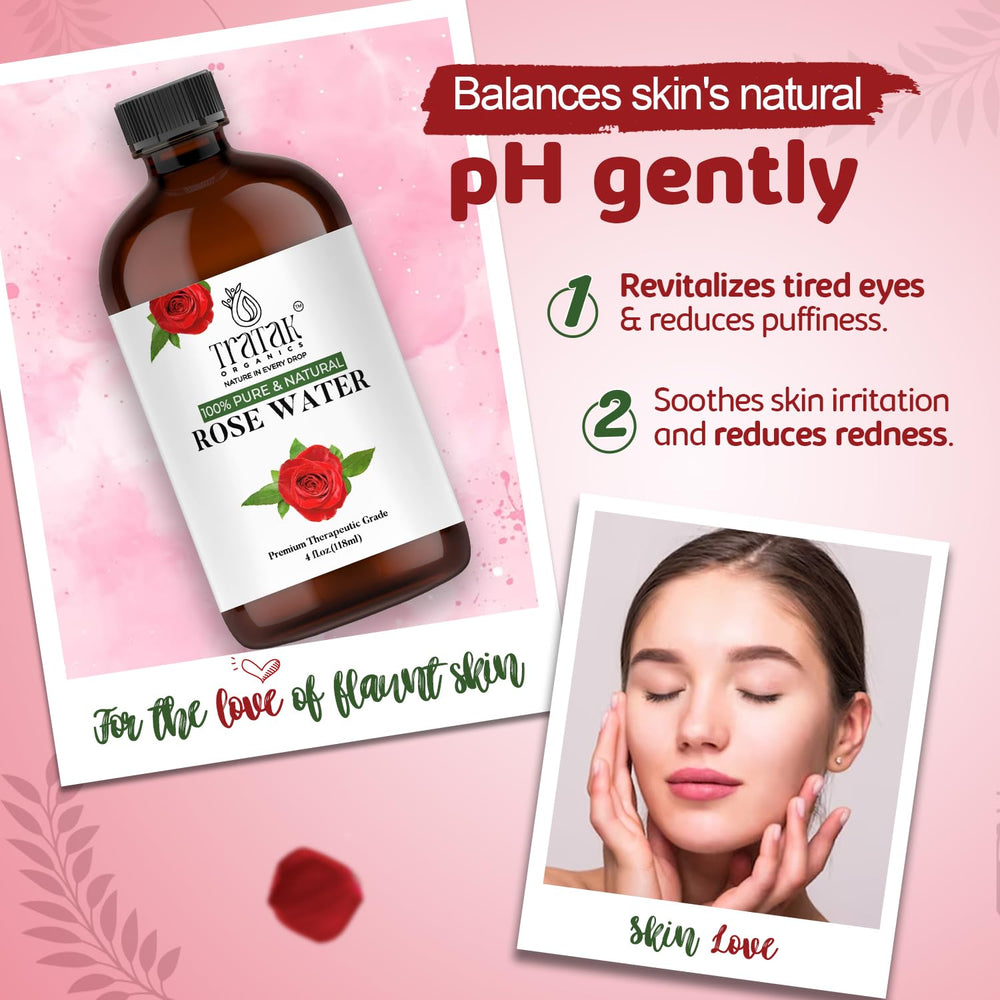 TRATAK ORGANICS agua de rosa para rostro y piel, hidratación suave