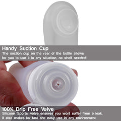 LiquiSnugs suction pads secure bottles for easy reach in compact bathrooms.