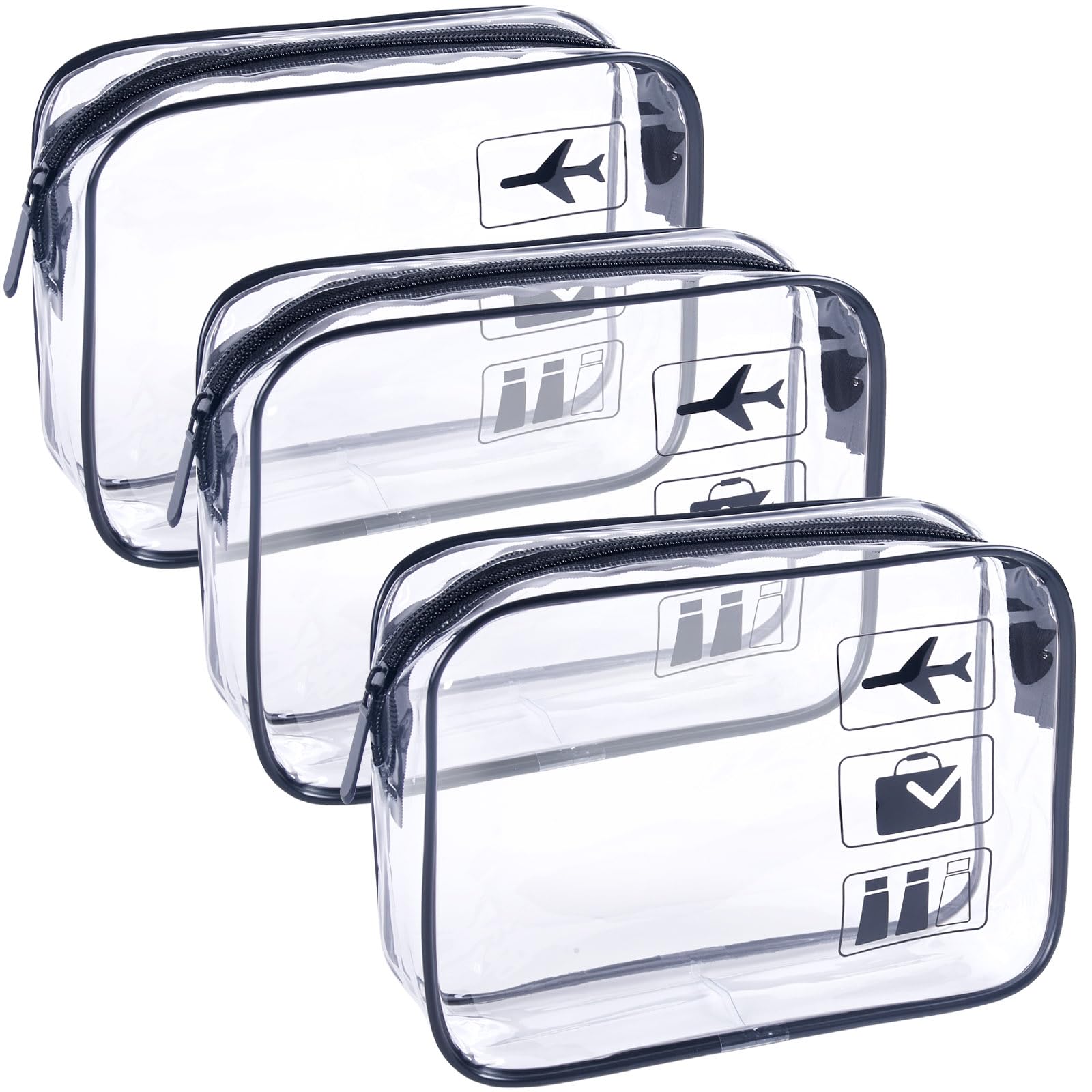 TREALDATE 3-pack TSA approved clear toiletry bags laid flat for quick security checks