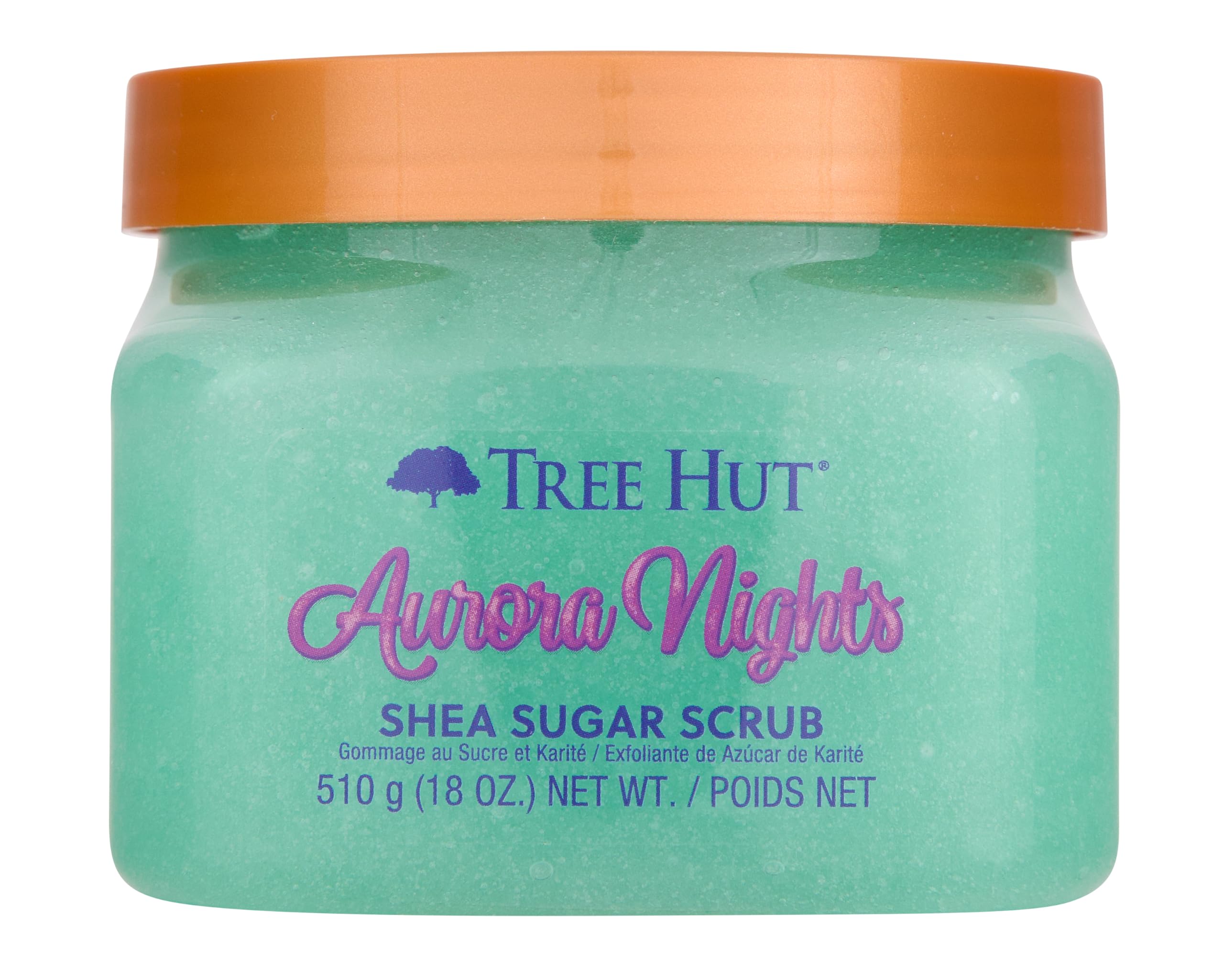 Tree Hut Aurora Nights jar close-up with rich scrub texture.