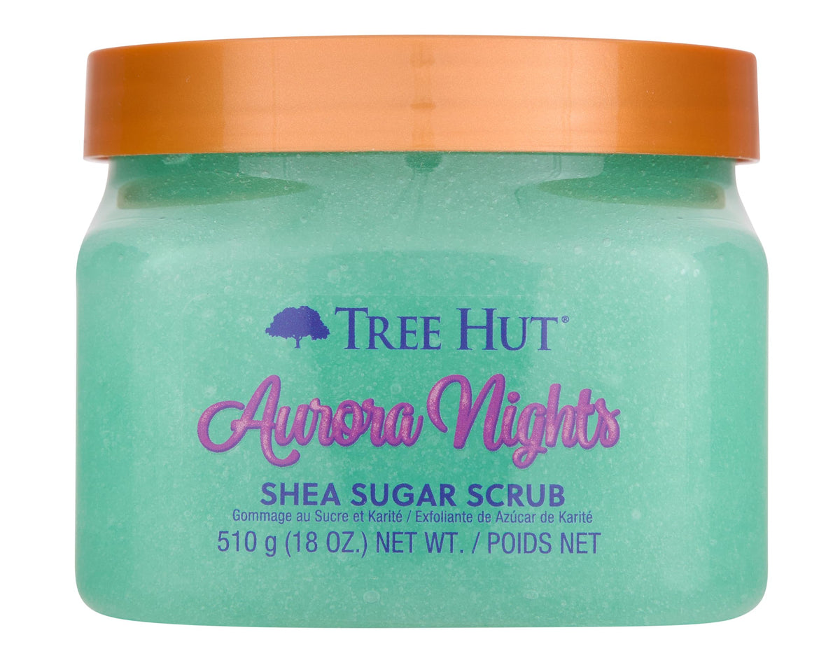 Tree Hut Aurora Nights jar close-up with rich scrub texture.