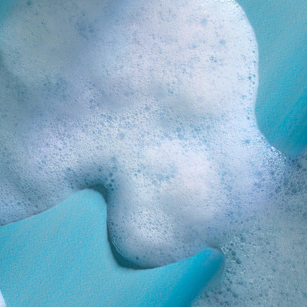 Tree Hut Blue Musk foaming gel wash packaging displayed on bathroom shelf