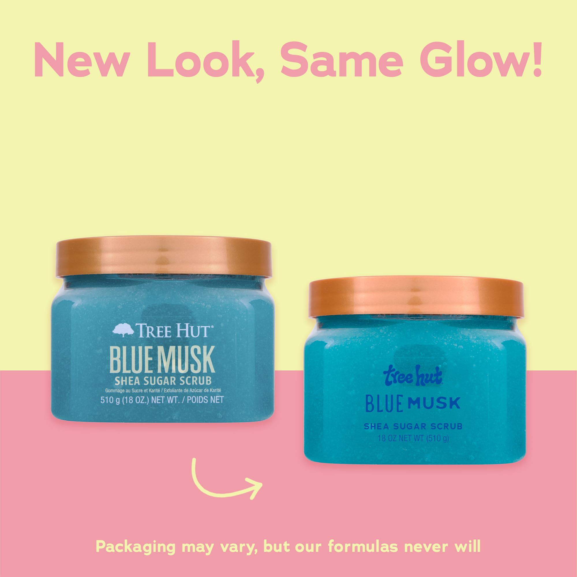 Textura exfoliante suave de azucar para renovar la piel con Tree Hut Blue Musk.