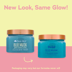 Textura exfoliante suave de azucar para renovar la piel con Tree Hut Blue Musk.