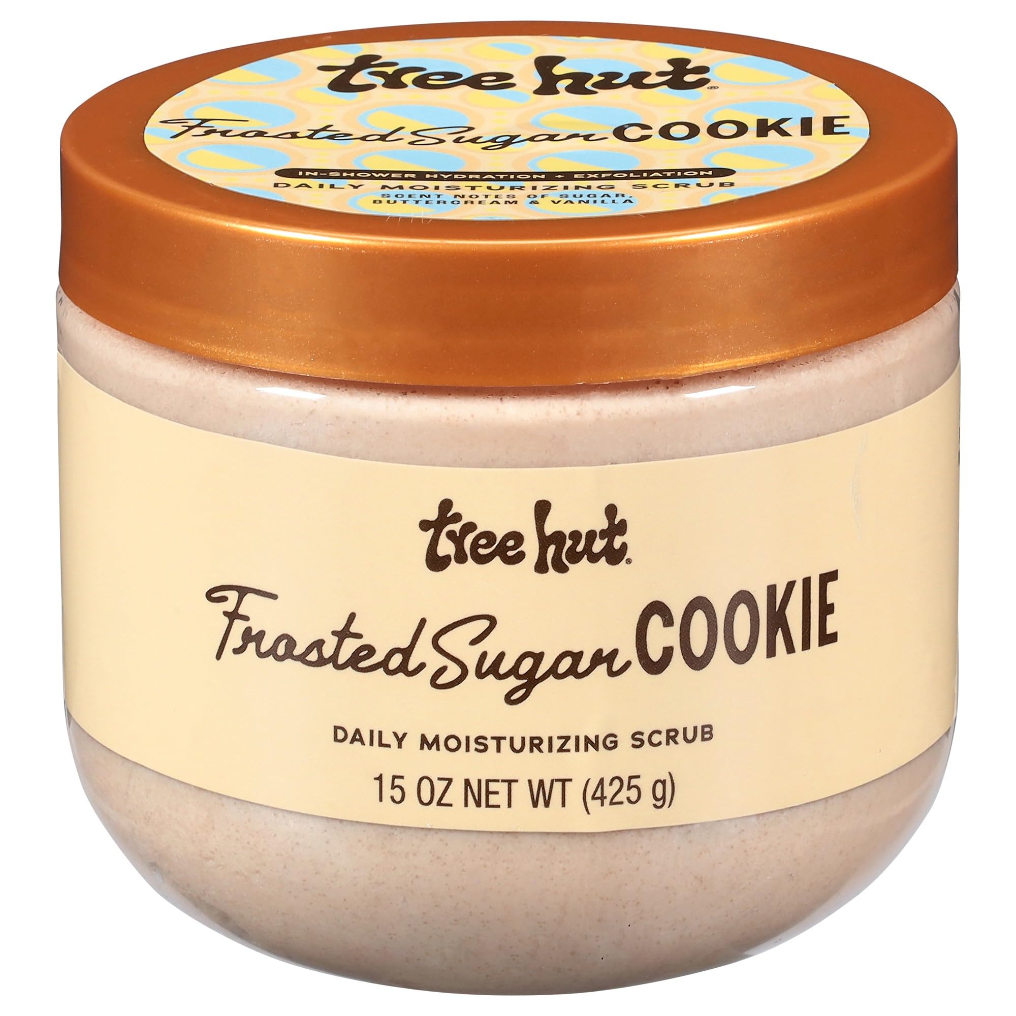 Tree Hut exfoliante corporal, vista de la botella, exfoliación suave para piel suave.