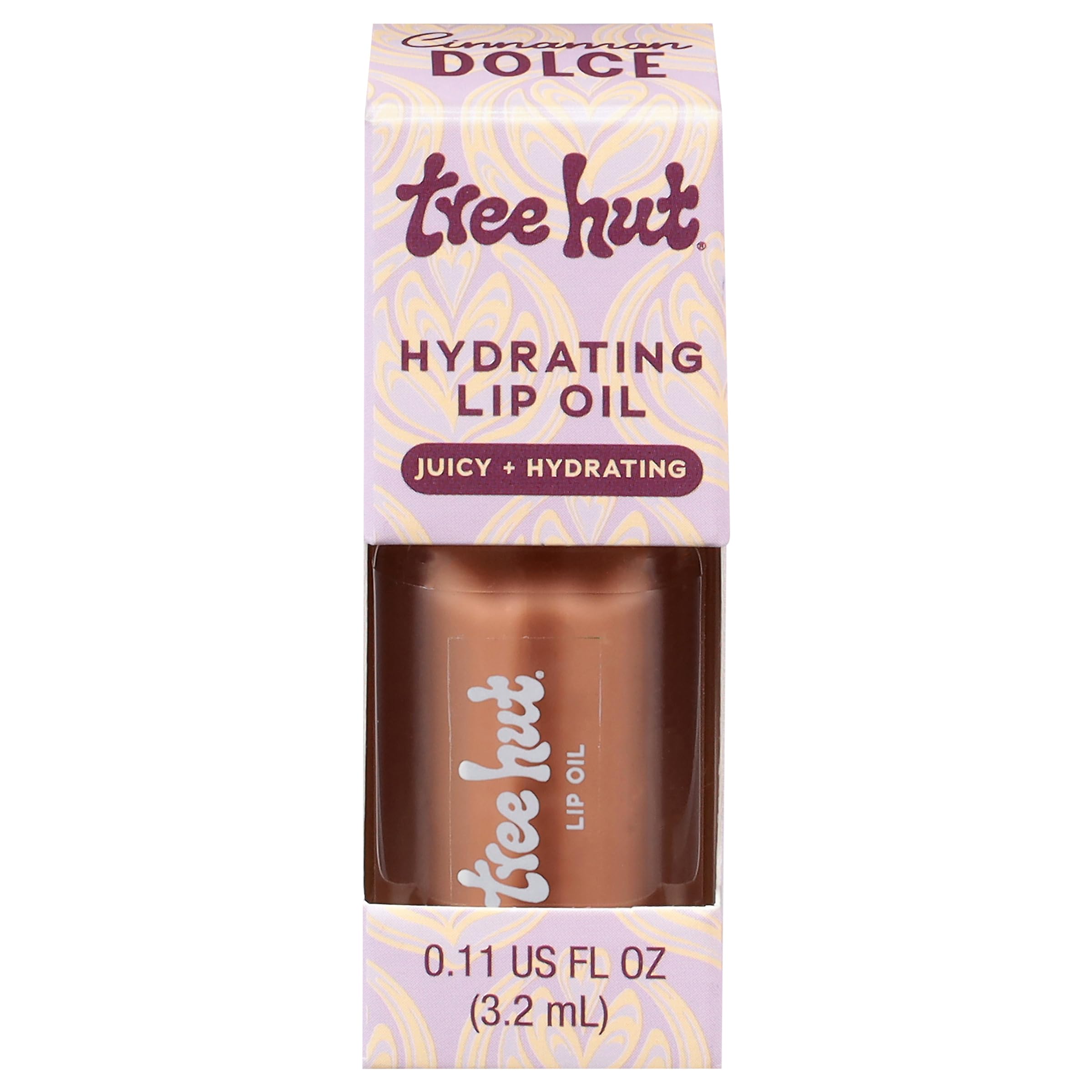 Tree Hut Cinnamon Dolce Óleo labial en primer plano, brillo suave e hidratación instantánea.