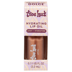 Tree Hut Cinnamon Dolce Óleo labial en primer plano, brillo suave e hidratación instantánea.