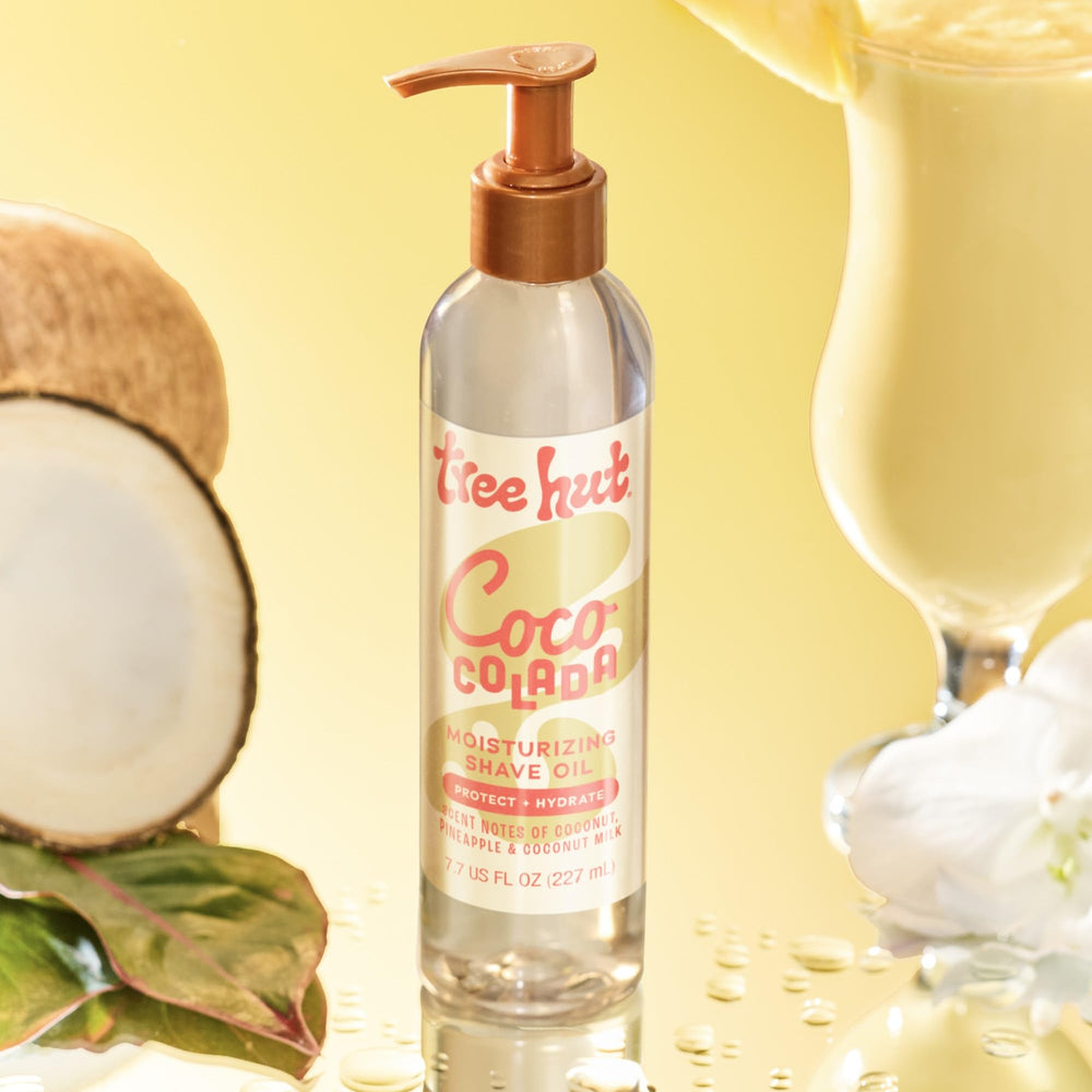 Tree Hut Coco Colada shave oil ingredients coconut pineapple and natural oils for nourishment.