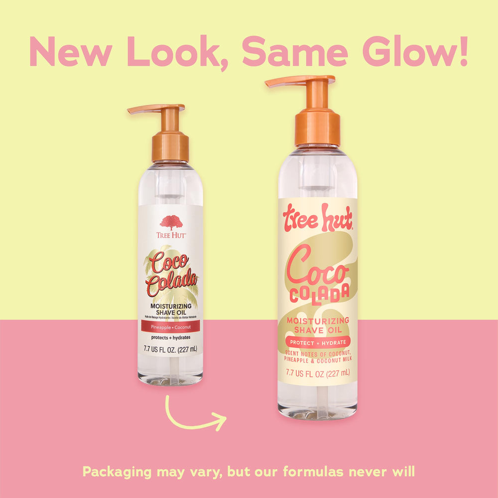 Tree Hut Coco Colada shave oil pour action highlighting quick gel-to-oil transition.