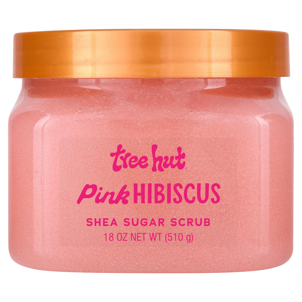 Tree Hut exfoliante hibisco rosa en frasco, exfolia suavemente y deja la piel sedosa.