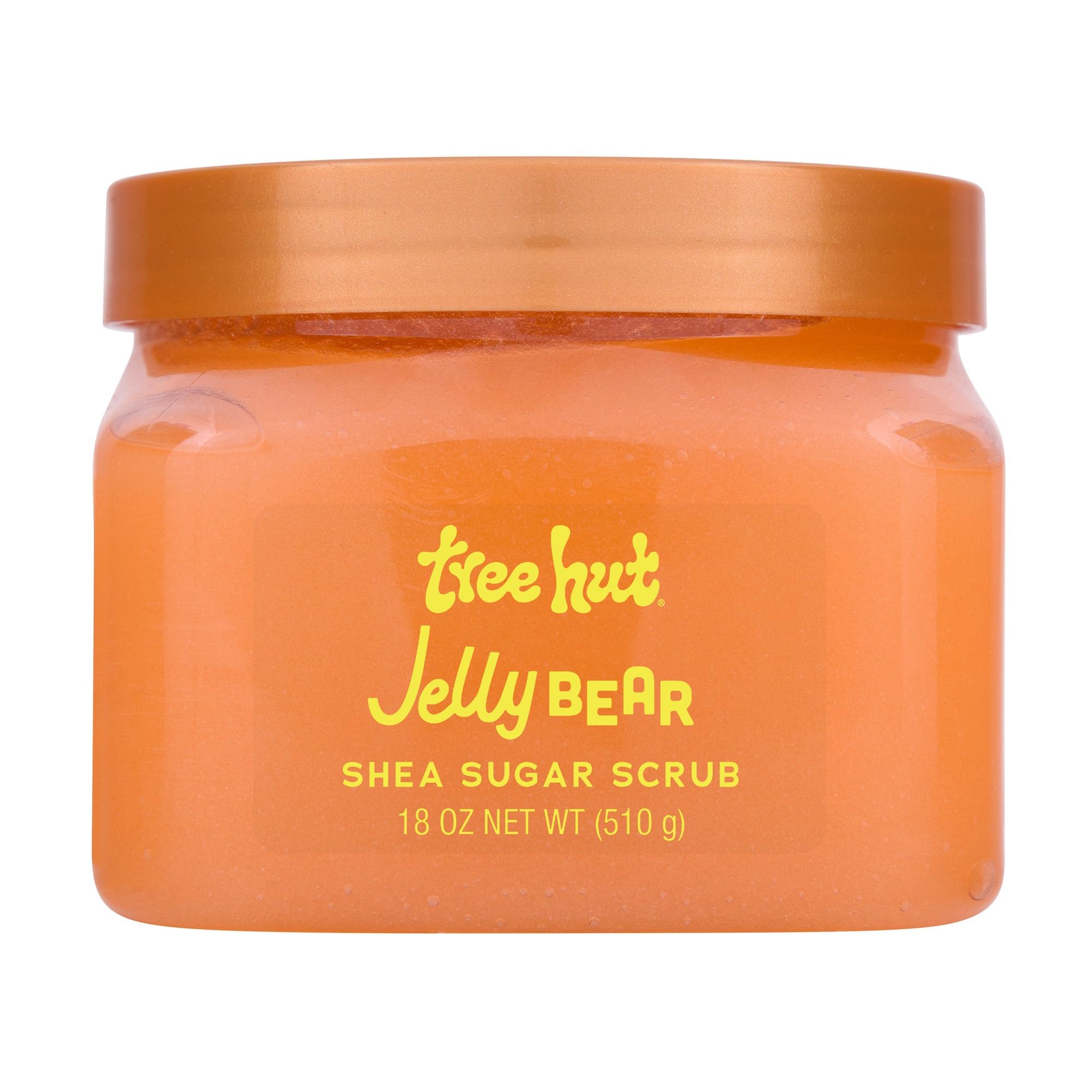 Tree Hut Jelly Bear Scrub, envase de 18 oz, ideal para exfoliar suave y preparar la piel.