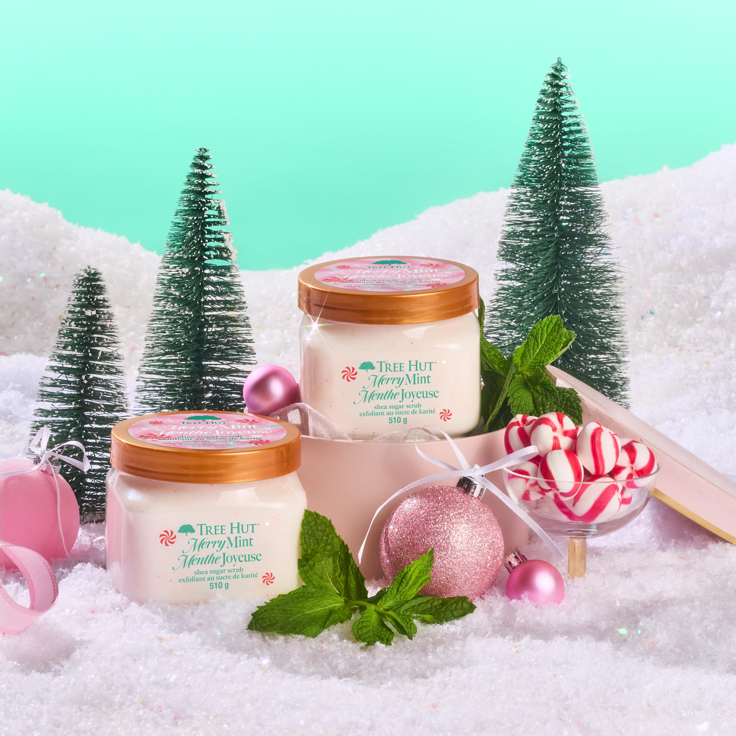 Tree Hut Merry Mint jar with rich shea butter color and texture.