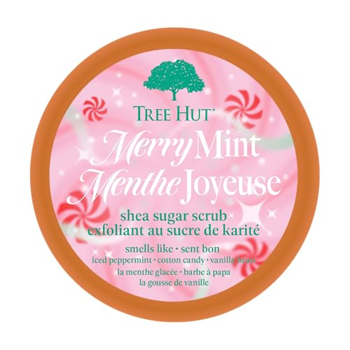 Tree Hut Merry Mint sugar crystals for gentle exfoliation on skin.
