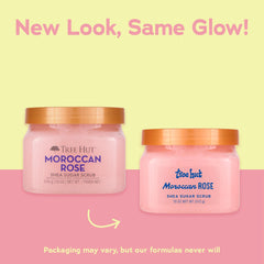 Tree Hut Moroccan Rose scrub packaging front highlights rose scent and premium formula.