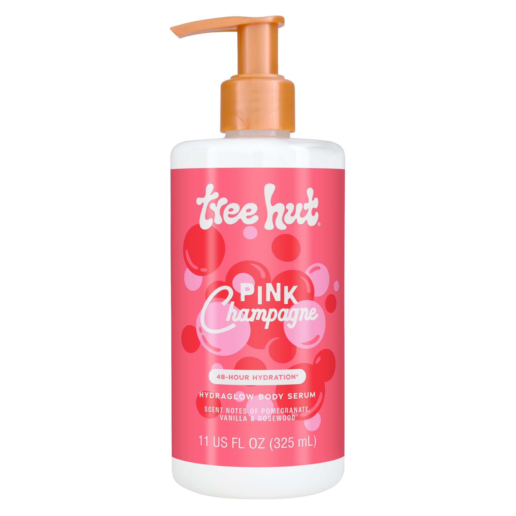 Tree Hut Pink Champagne Hydraglow serum bottle promoting brightening hydration.