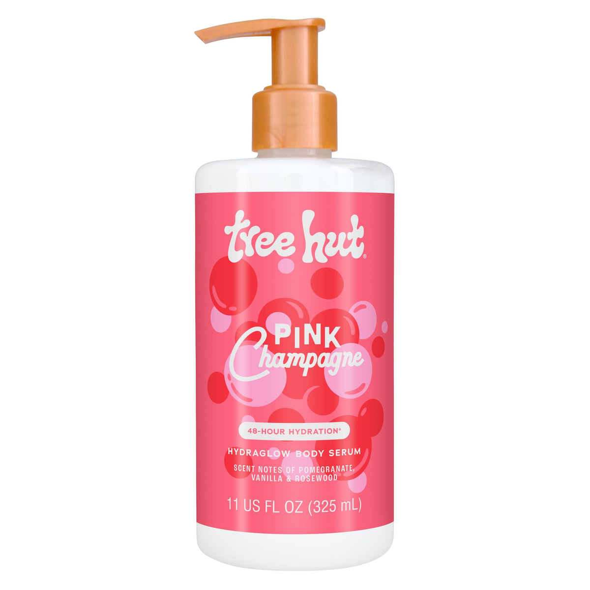 Tree Hut Pink Champagne Hydraglow serum bottle promoting brightening hydration.