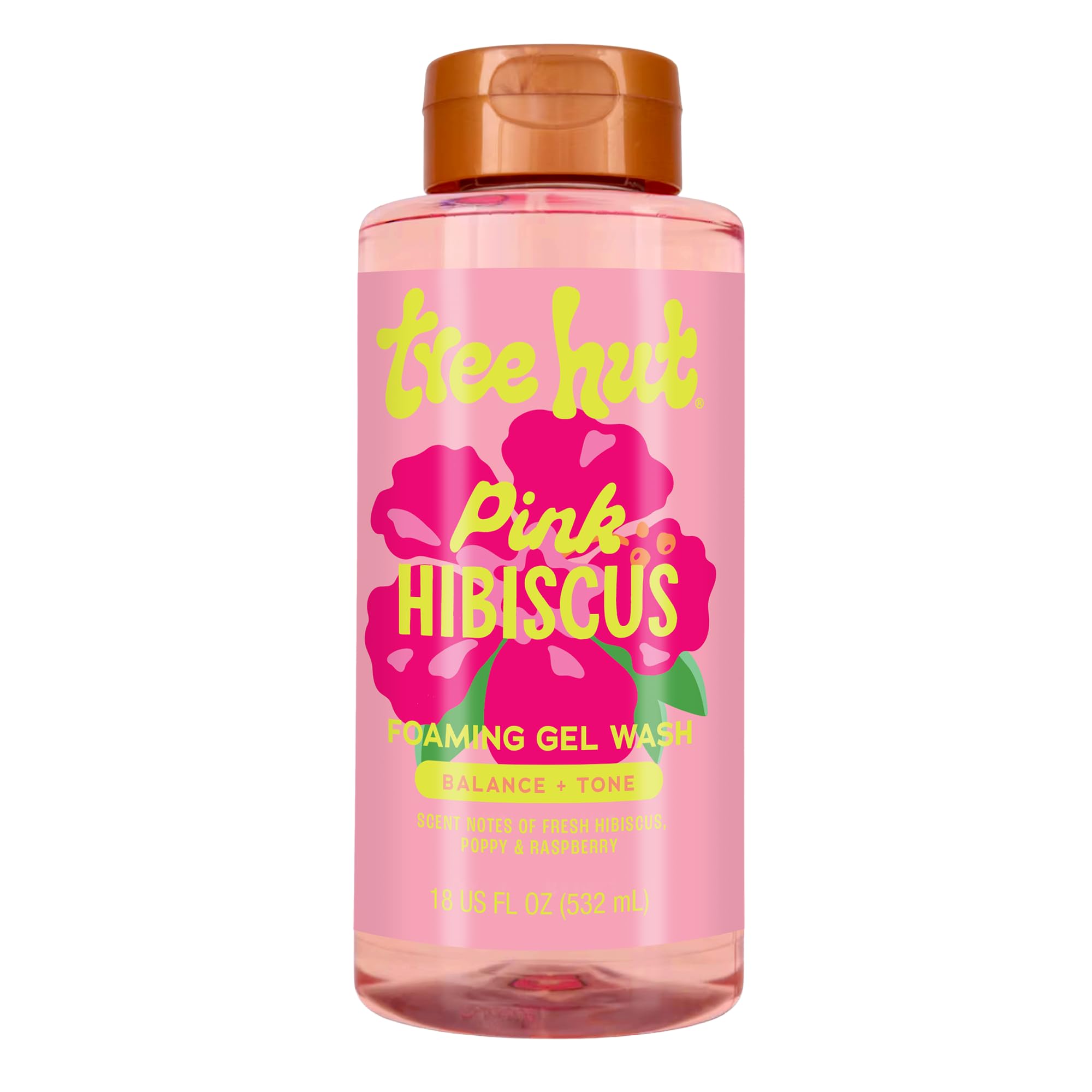 Tree Hut Pink Hibiscus Foaming Gel Wash bottle pour for a refreshing cleanse