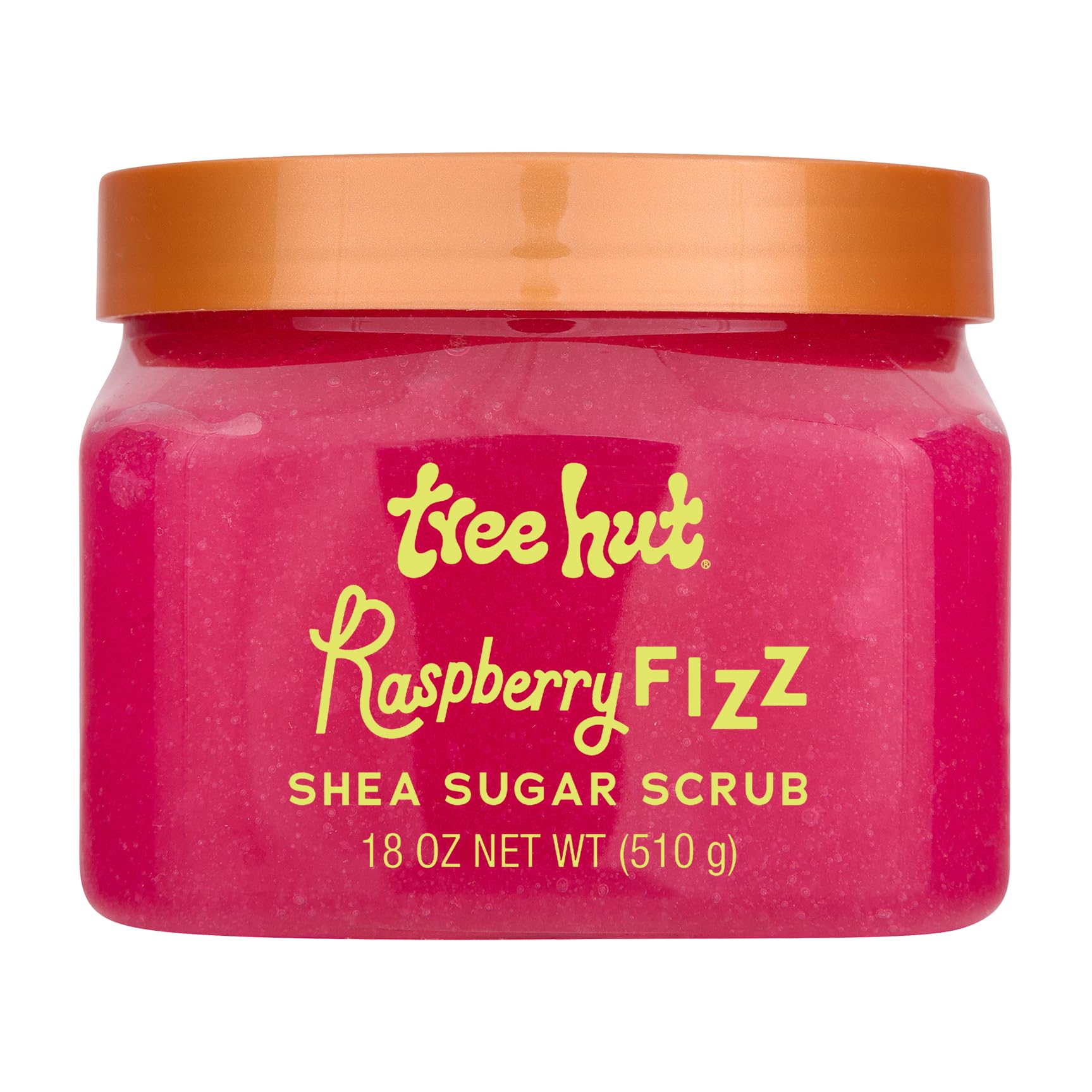 Tree Hut Raspberry Fizz Sugar Scrub jar shown for exfoliation and hydration