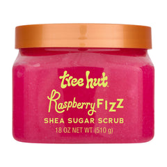 Tree Hut Raspberry Fizz Sugar Scrub jar shown for exfoliation and hydration