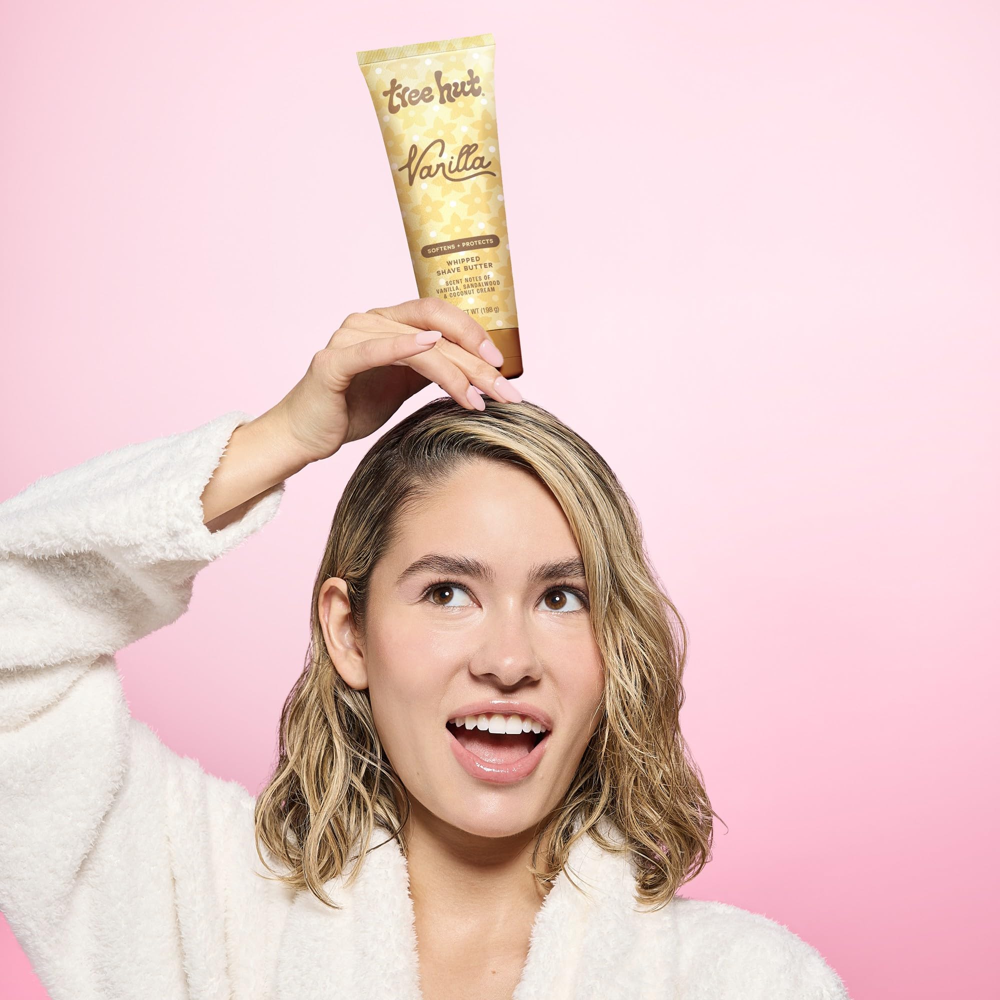 Tree Hut shea butter and aloe imagery highlights deep hydration for skin.