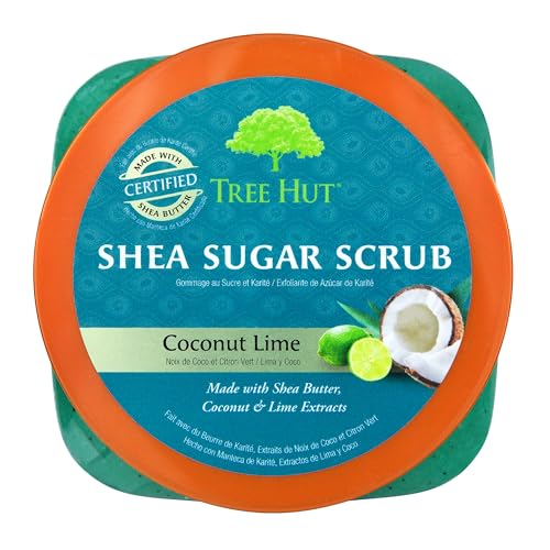 Tree Hut scrub texture close-up highlights natural sugar grains for radiant skin.