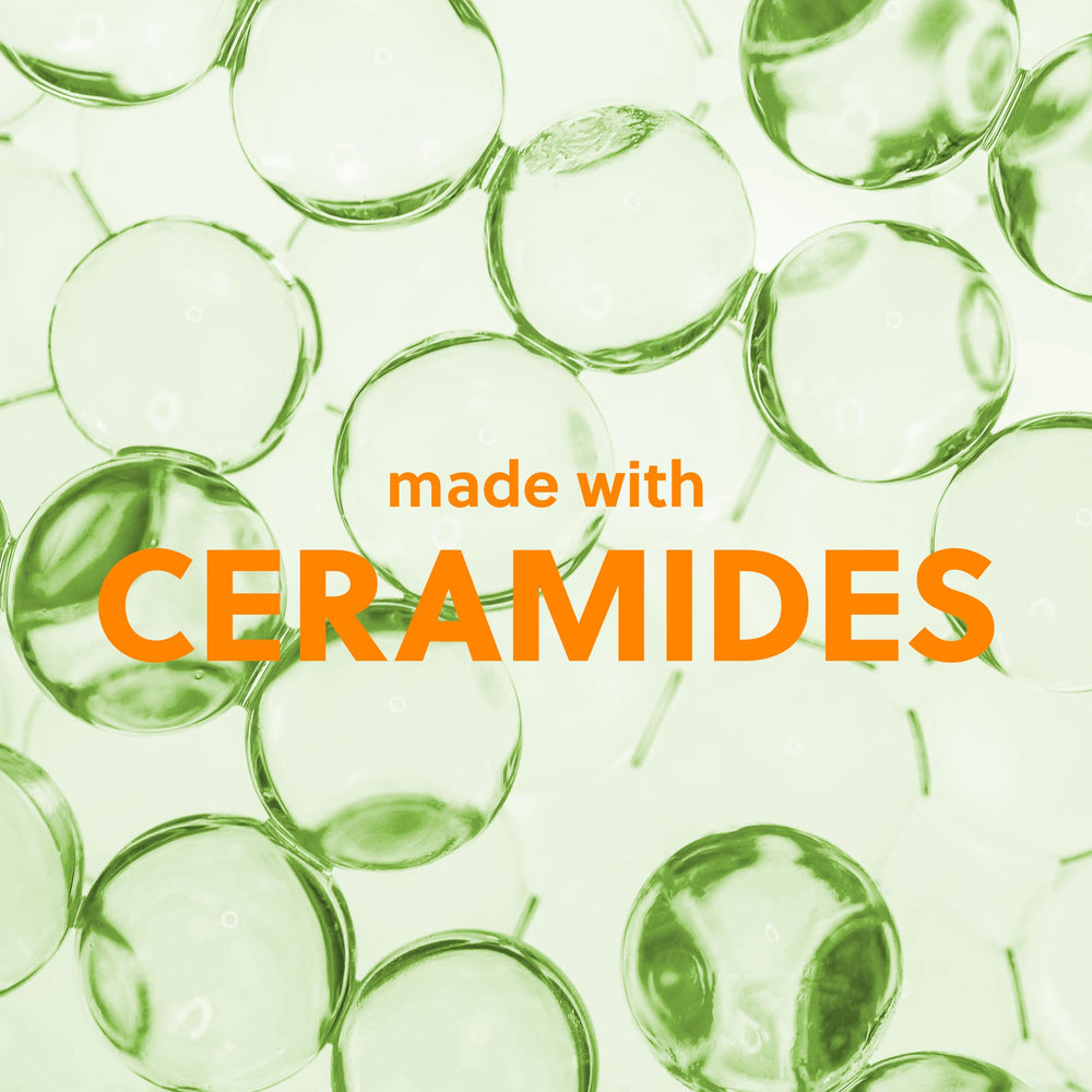 Ceramide-squalane formula close-up highlights skin barrier support during use.