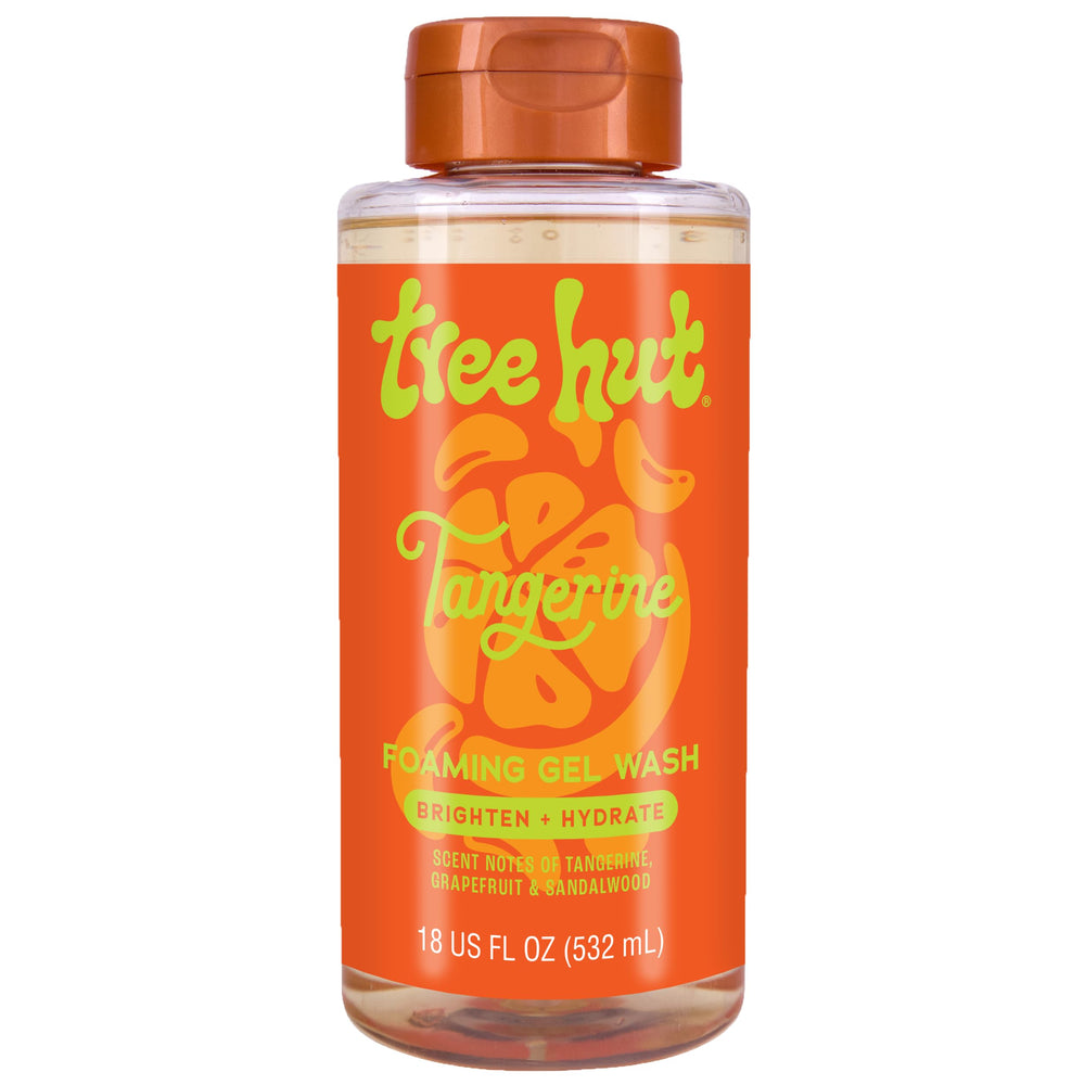 Tree Hut Tangerine Foaming Gel Wash bottle pour for a refreshing cleanse
