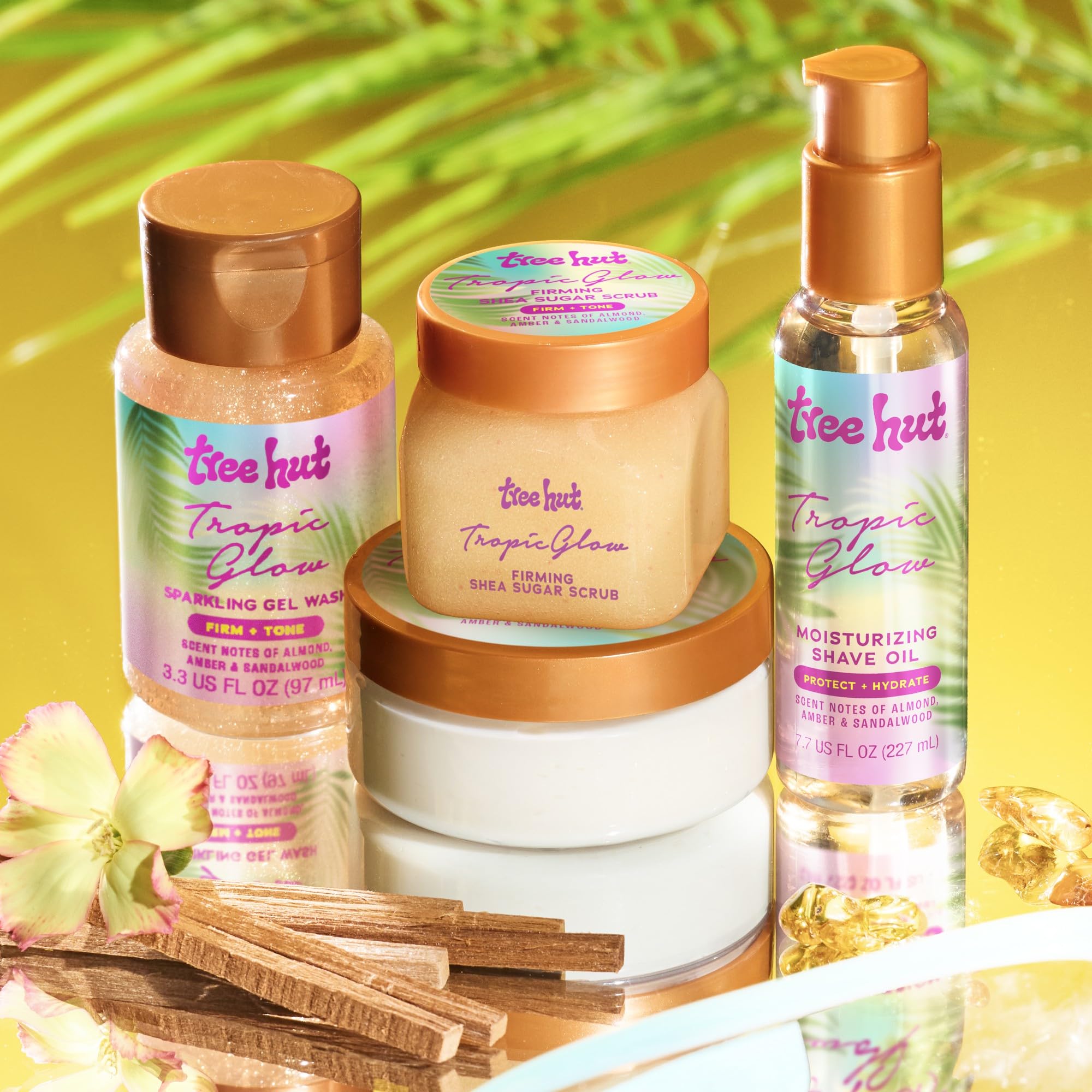 Tree Hut Tropic Glow scent notes almond amber sandalwood evoke warmth